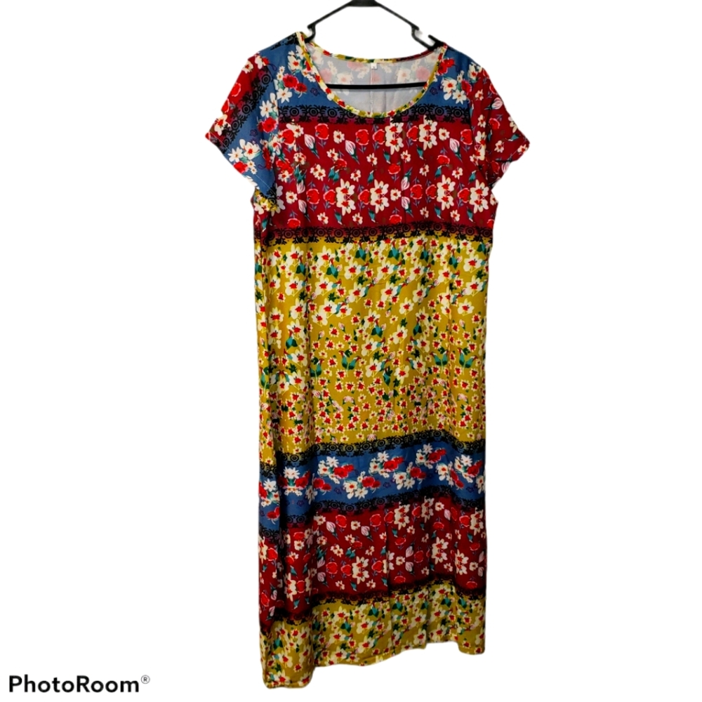 Fashion Concept women’s medium floral patchwork pullover maxi dress. NWT